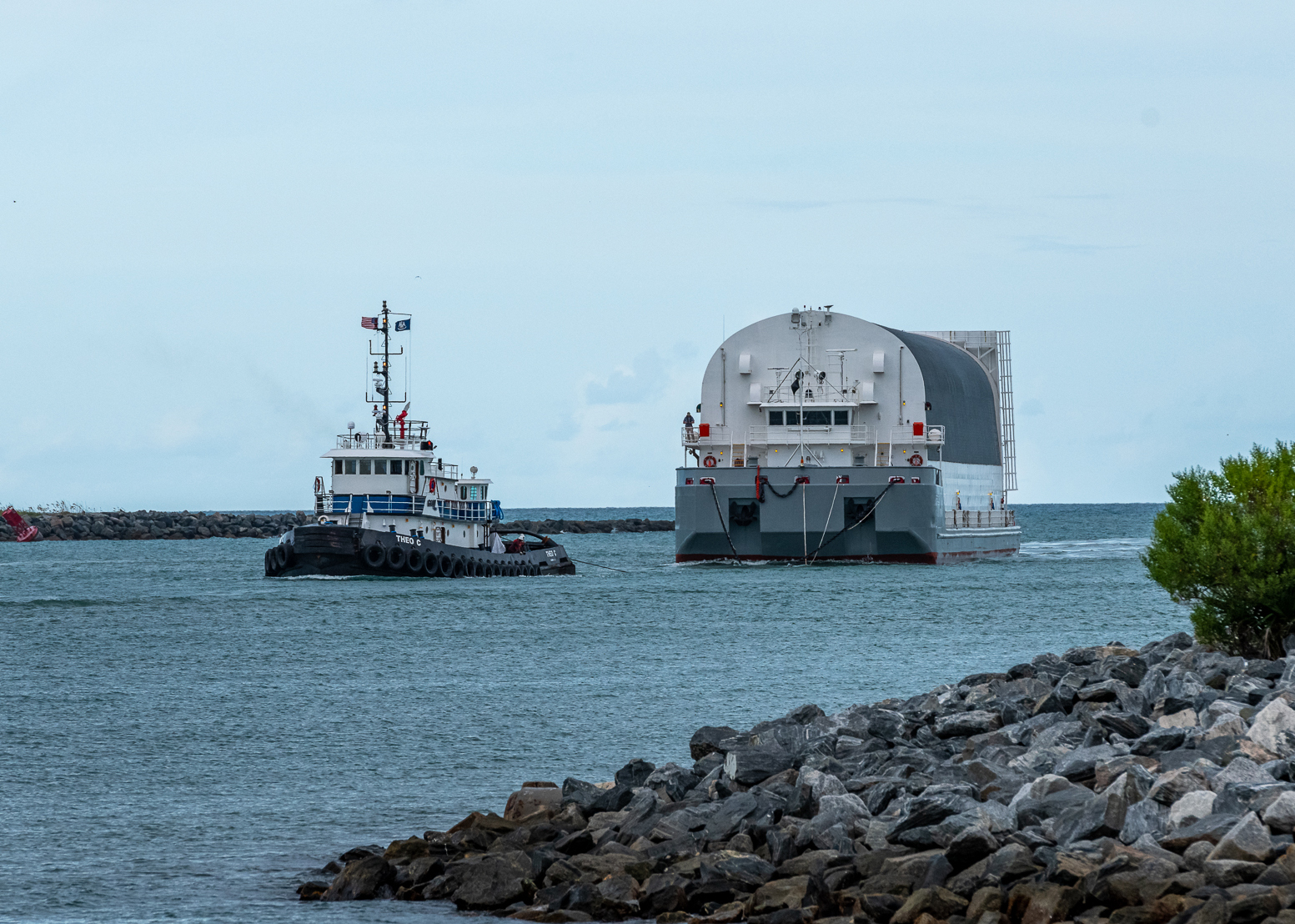 Pegasus Barge Arrives In Port Canaveral Carrying Artemis 2 Core Stage
