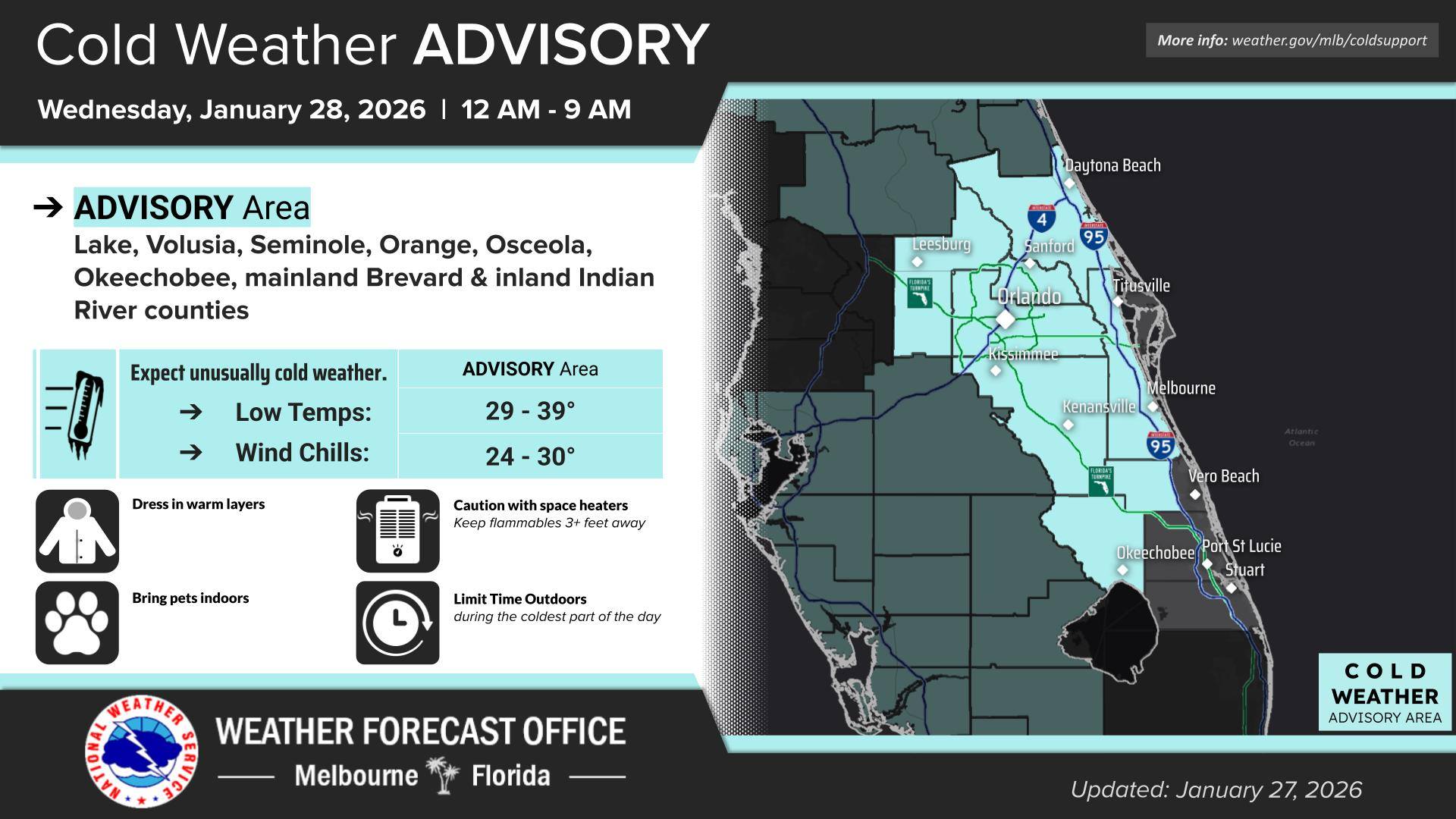 Dangerously Cold Air Prompts Freeze Warnings Across Brevard County