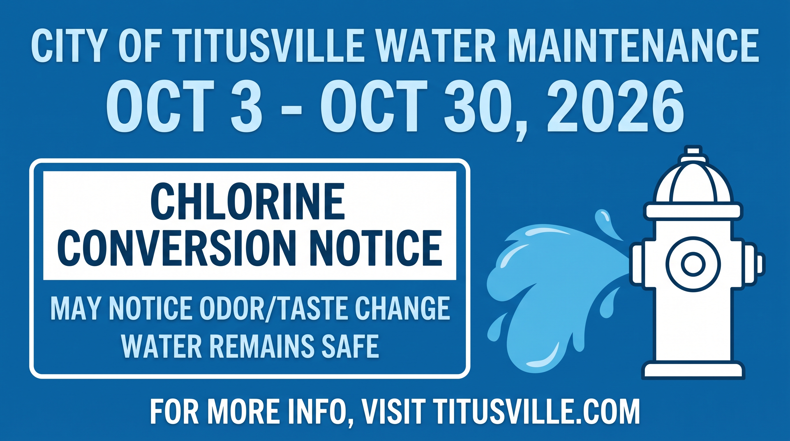 Titusville to Temporarily Adjust Water Disinfection Process Starting October 3